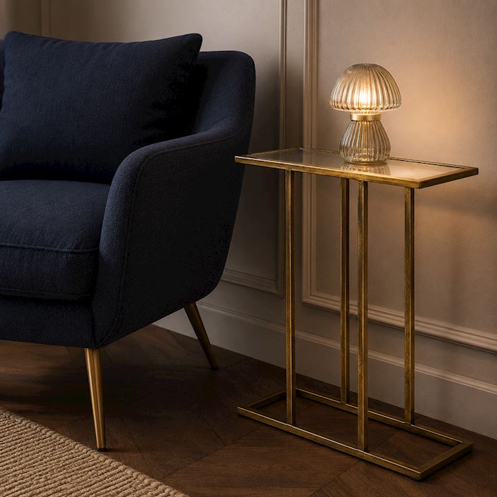 A/Q GOLD SOFA TABLE WITH MIRRORED GLASS 51x21x56cm